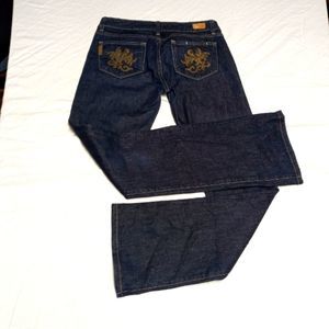 Paige dark wash premium denim jeans Benedict Canyon women's 28 6 pocket 1 hidden